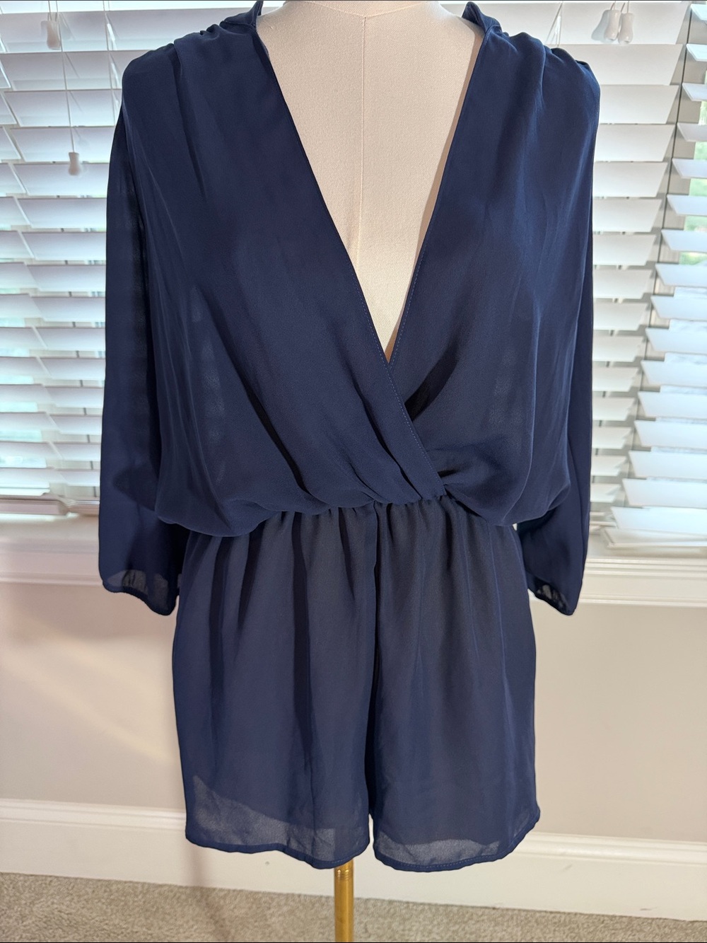 Newbury Kustom Navy Blue Surplice Long Sleeve Romper